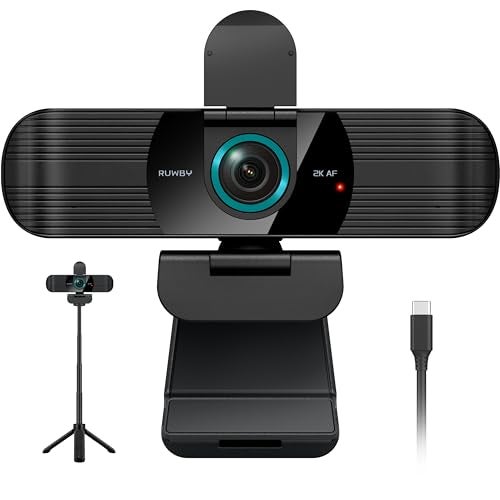 RUWBY Full HD 1080P Webcam with Built-in Dual Mics, Wide-Angle Lens, Privacy Cover, Tripod Stand, Autofocus PC Camera, Plug and Play for Desktop Computer or Laptop - Image 1