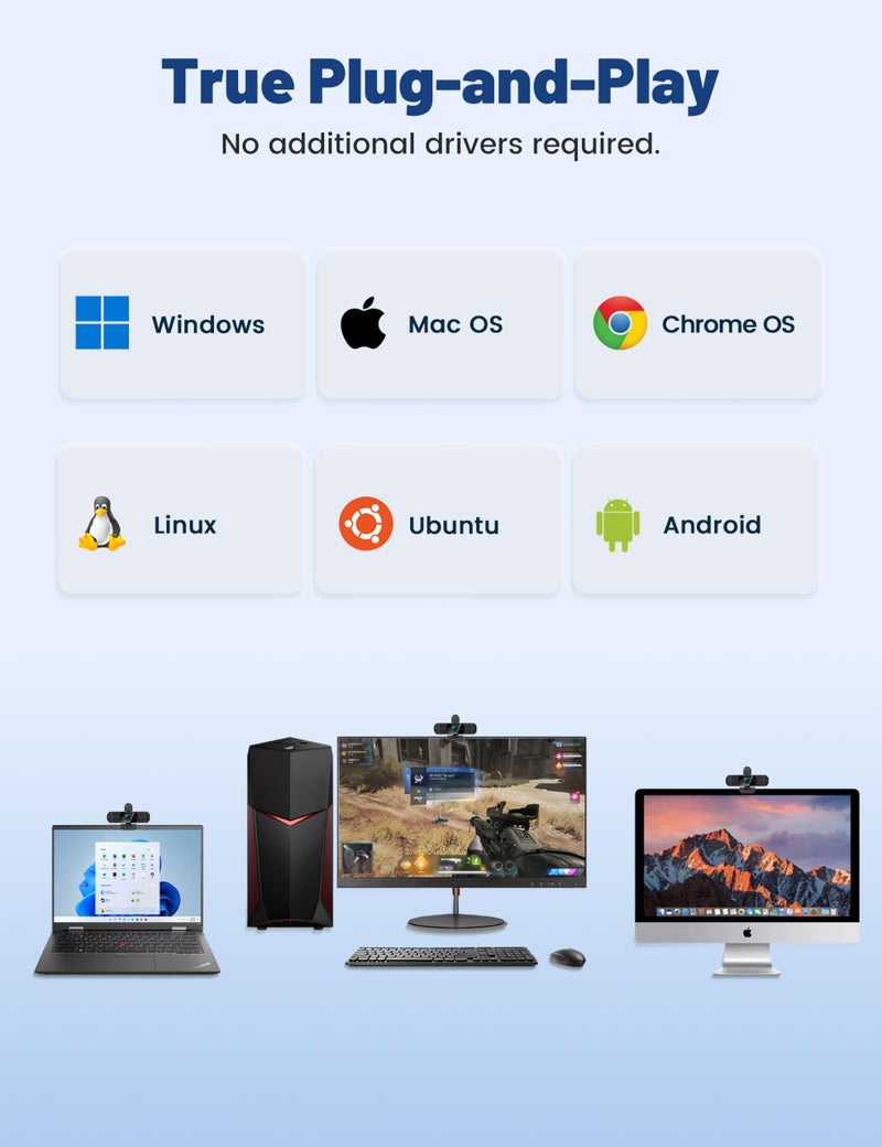 RUWBY Full HD 1080P Webcam with Built-in Dual Mics, Wide-Angle Lens, Privacy Cover, Tripod Stand, Autofocus PC Camera, Plug and Play for Desktop Computer or Laptop - Image 5