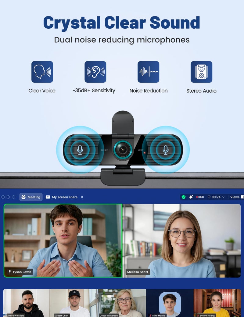 RUWBY Full HD 1080P Webcam with Built-in Dual Mics, Wide-Angle Lens, Privacy Cover, Tripod Stand, Autofocus PC Camera, Plug and Play for Desktop Computer or Laptop - Image 4