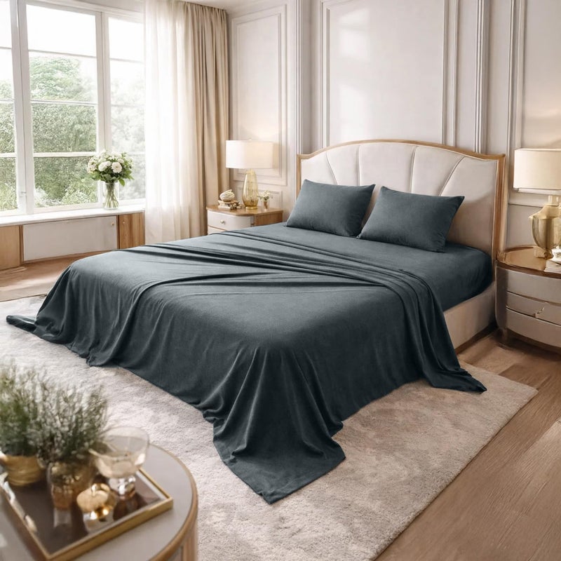 DAN RIVER King Jersey Sheet Set Luxury 100 Cotton Bed Sheets TShirt Sheets All Season Bedding Soft Comfortable Deep Pocket Jersey Cotton Bed Sheets 4Pc King Dark Grey