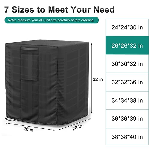 BROSYDA Central Large Air Conditioner Cover for Outside Units, Waterproof & Windproof Outdoor AC Units Cover Black (26"x26"x32" Inch) - Image 2