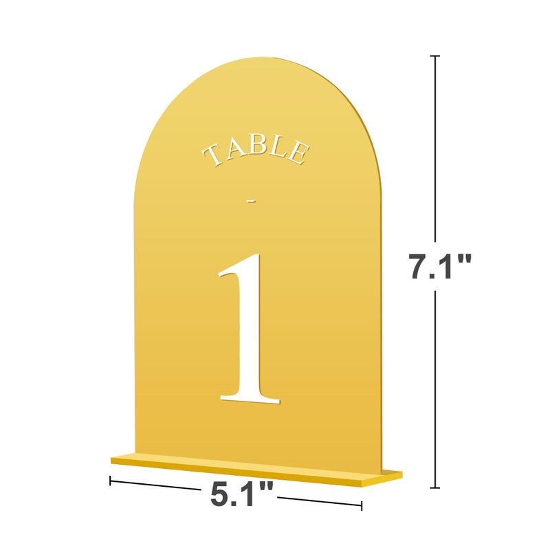 JOYIT Arch Wedding Table Numbers 1-10 with Stands â€“ 5" X 7" Acrylic Mirrored Gold Table Number Holders, Perfect for Wedding Receptions, Parties, Anniversaries, and Events - Image 2