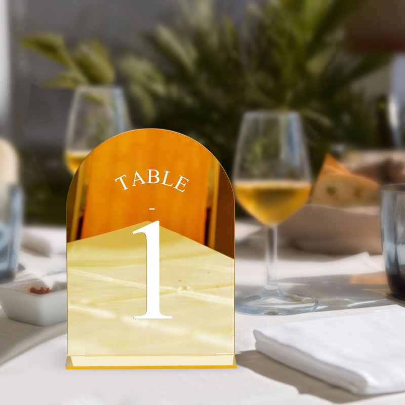 JOYIT Arch Wedding Table Numbers 1-10 with Stands â€“ 5" X 7" Acrylic Mirrored Gold Table Number Holders, Perfect for Wedding Receptions, Parties, Anniversaries, and Events - Image 5