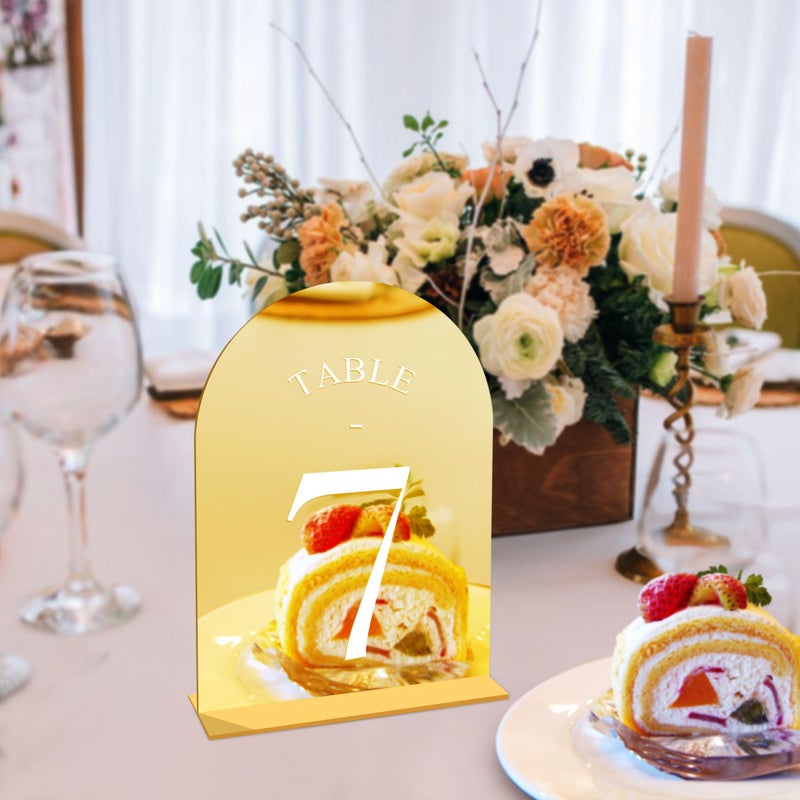 JOYIT Arch Wedding Table Numbers 1-10 with Stands â€“ 5" X 7" Acrylic Mirrored Gold Table Number Holders, Perfect for Wedding Receptions, Parties, Anniversaries, and Events - Image 4