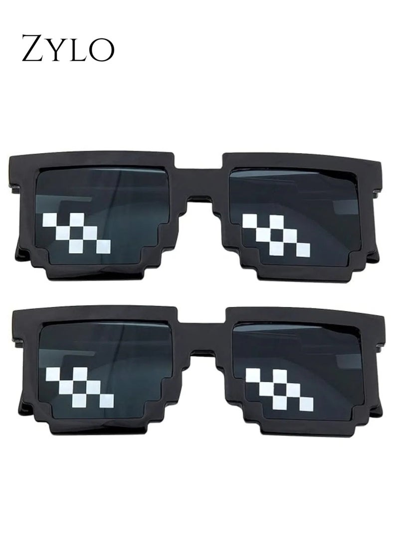 زيلو 2 أزواج من النظارات الشمسية البكسلية، نظارات شمسية للرجال والنساء، نظارات شمسية مضحكة، ملحقات حفلات التصوير مع حافظة للنظارات - أسود - Image 2