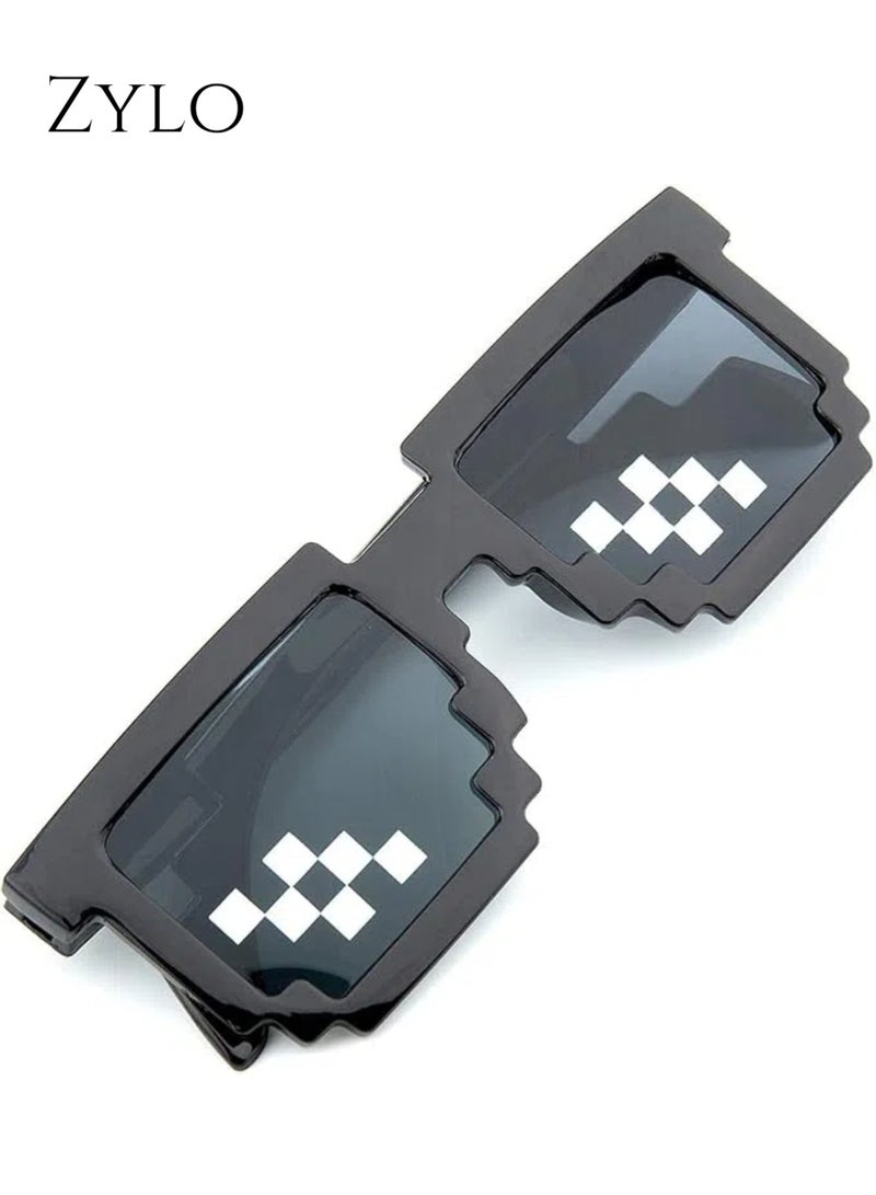 زيلو 2 أزواج من النظارات الشمسية البكسلية، نظارات شمسية للرجال والنساء، نظارات شمسية مضحكة، ملحقات حفلات التصوير مع حافظة للنظارات - أسود - Image 5