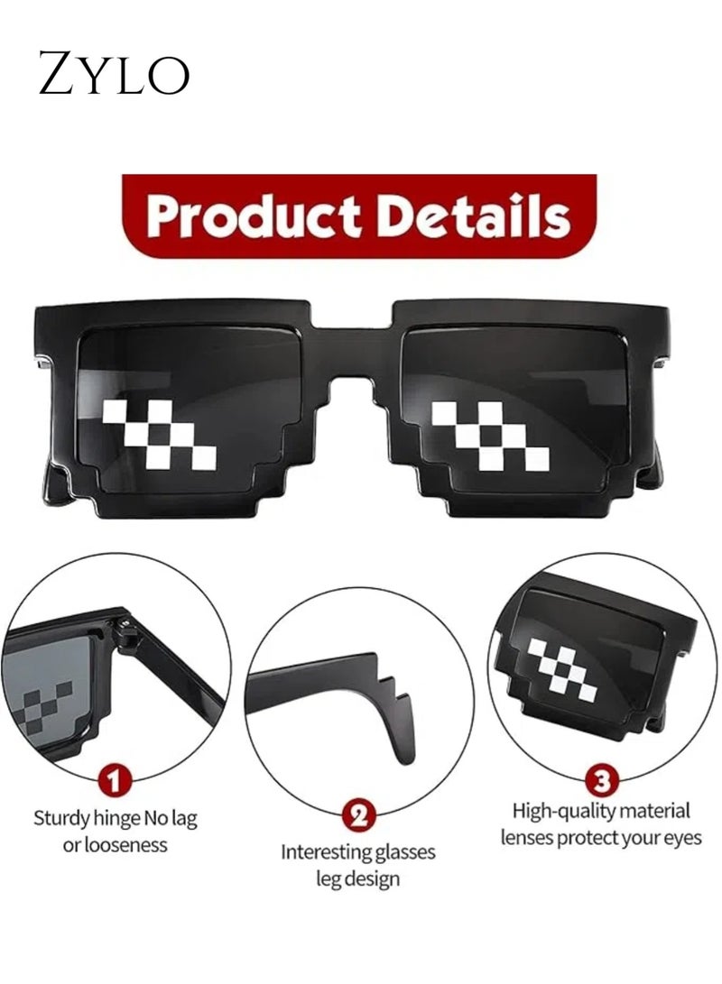 زيلو 2 أزواج من النظارات الشمسية البكسلية، نظارات شمسية للرجال والنساء، نظارات شمسية مضحكة، ملحقات حفلات التصوير مع حافظة للنظارات - أسود - Image 4