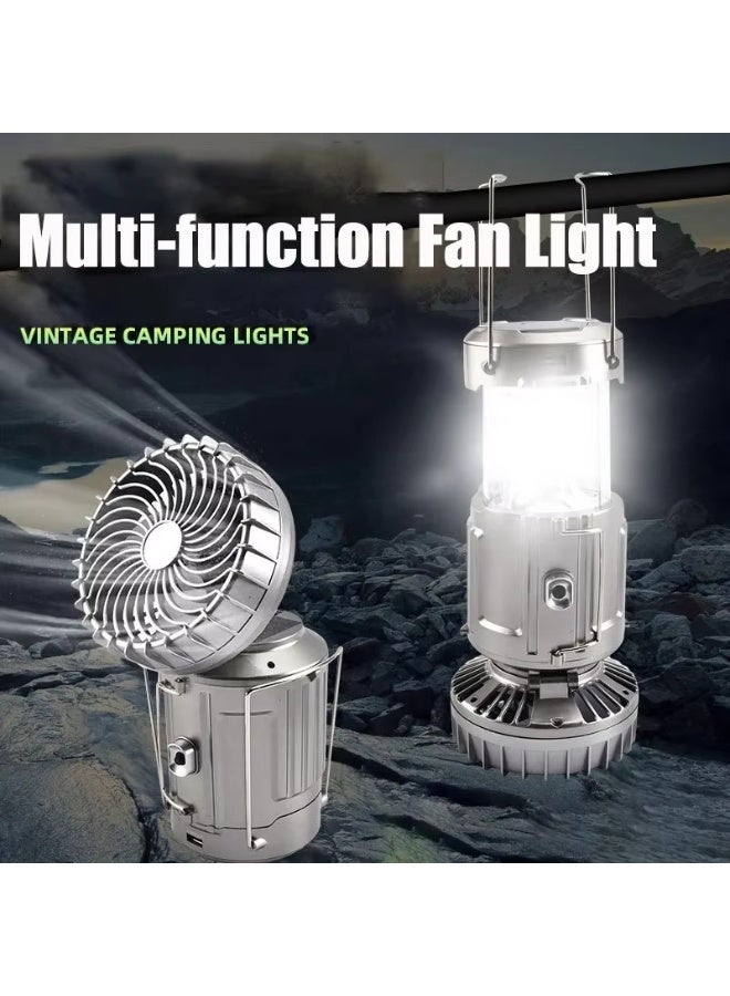 Multifunctional Outdoor Electric Fan Light, LED Solar Camping Light, Portable Hanging Tent Lanterns, Outdoor Tools - Image 2