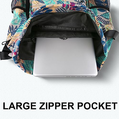 Risefit Drawstring Backpack with Mesh Pockets String Gym Bag Sackpack Sandproof Water Resistant Beach Backpack for Men Women (Gray Leaves) - Image 5