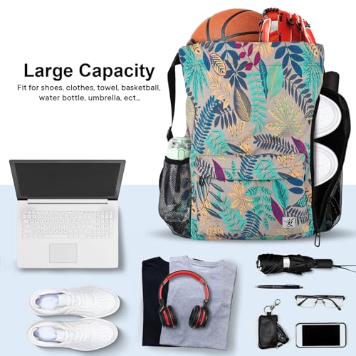 Risefit Drawstring Backpack with Mesh Pockets String Gym Bag Sackpack Sandproof Water Resistant Beach Backpack for Men Women (Gray Leaves) - Image 2