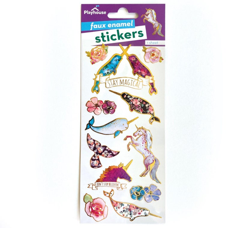 Playhouse Shiny Foil Enamel Effect Sticker Sheet for Crafts, Trading & Collecting - Narwhals and Unicorns - Image 3