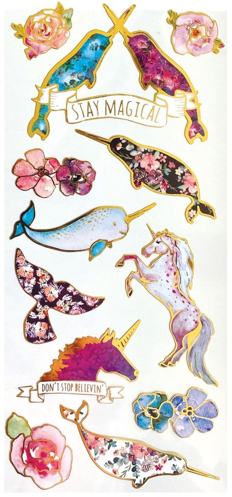 Playhouse Shiny Foil Enamel Effect Sticker Sheet for Crafts, Trading & Collecting - Narwhals and Unicorns - Image 1