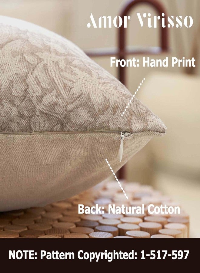 Amor Virisso Floral Throw Pillow Covers 18x18 Couch Pillows for Living Room Decorative Accent Pillow Covers Block Print Farmhouse Neutral Pillow Covers Sofa Pillows 1PC, Cream Oatmeal - Image 2