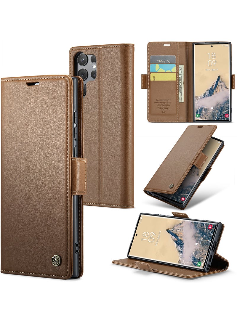 كيس مي جراب موبايل من الجلد الصناعي الفاخر مقاوم ضد البصمات  023 وحامل للكروت و البطاقات متوافق مع Samsung Galaxy S25 Ultra (بني) - Image 1