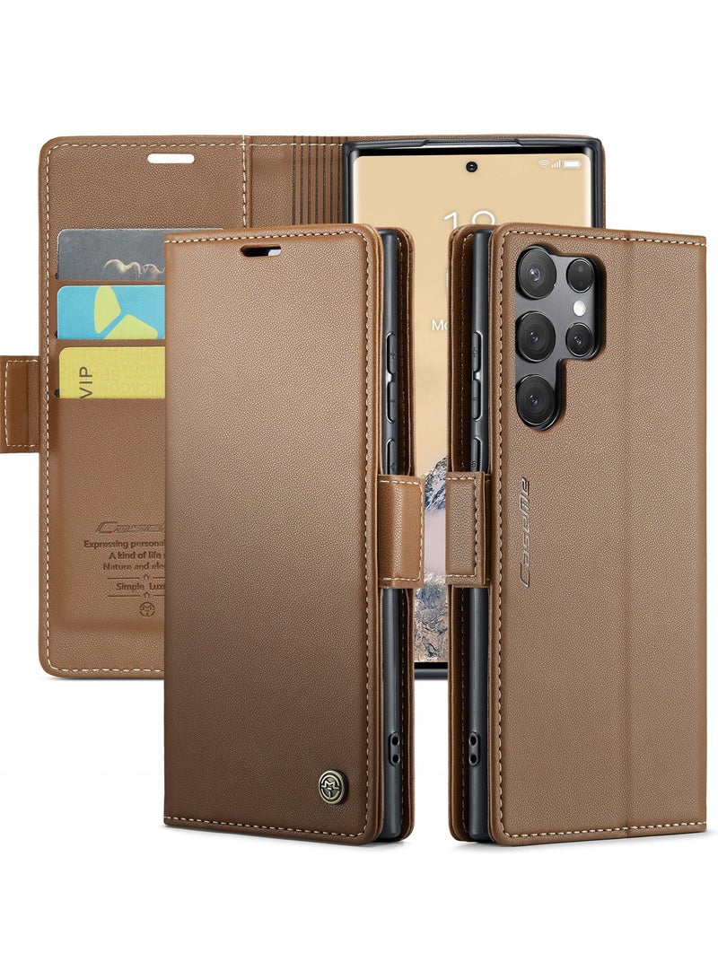 كيس مي جراب موبايل من الجلد الصناعي الفاخر مقاوم ضد البصمات  023 وحامل للكروت و البطاقات متوافق مع Samsung Galaxy S25 Ultra (بني) - Image 2