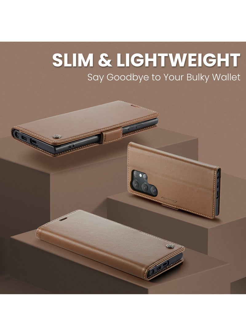 كيس مي جراب موبايل من الجلد الصناعي الفاخر مقاوم ضد البصمات  023 وحامل للكروت و البطاقات متوافق مع Samsung Galaxy S25 Ultra (بني) - Image 5