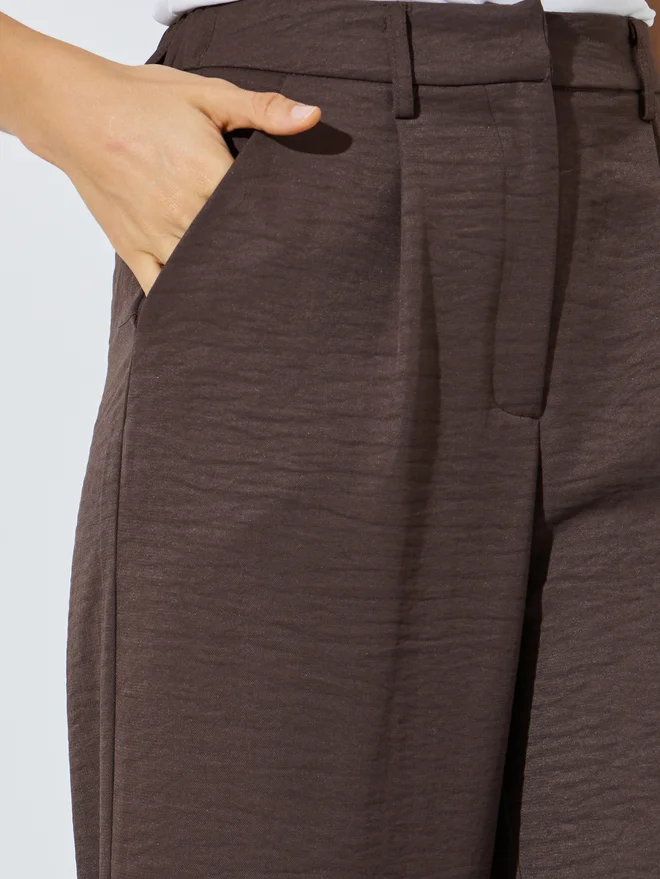 Styli brown Styli Brown Wide Leg Pants with Side Pocket for Women | Best Price UAE