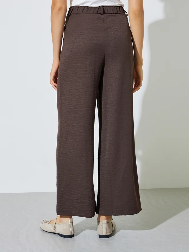 Styli brown Styli Brown Wide Leg Pants with Side Pocket for Women | Best Price UAE