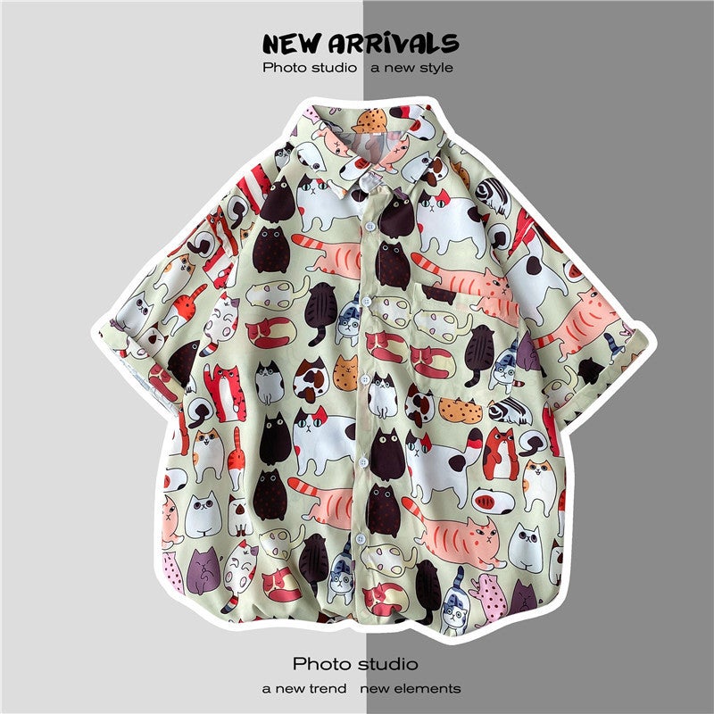 Couple Men'S And Women'S Shirt Pattern Summer Korean Style Student Trendy Short-Sleeved Floral Shirt Thin Youth Casual Summer Wear - Image 2