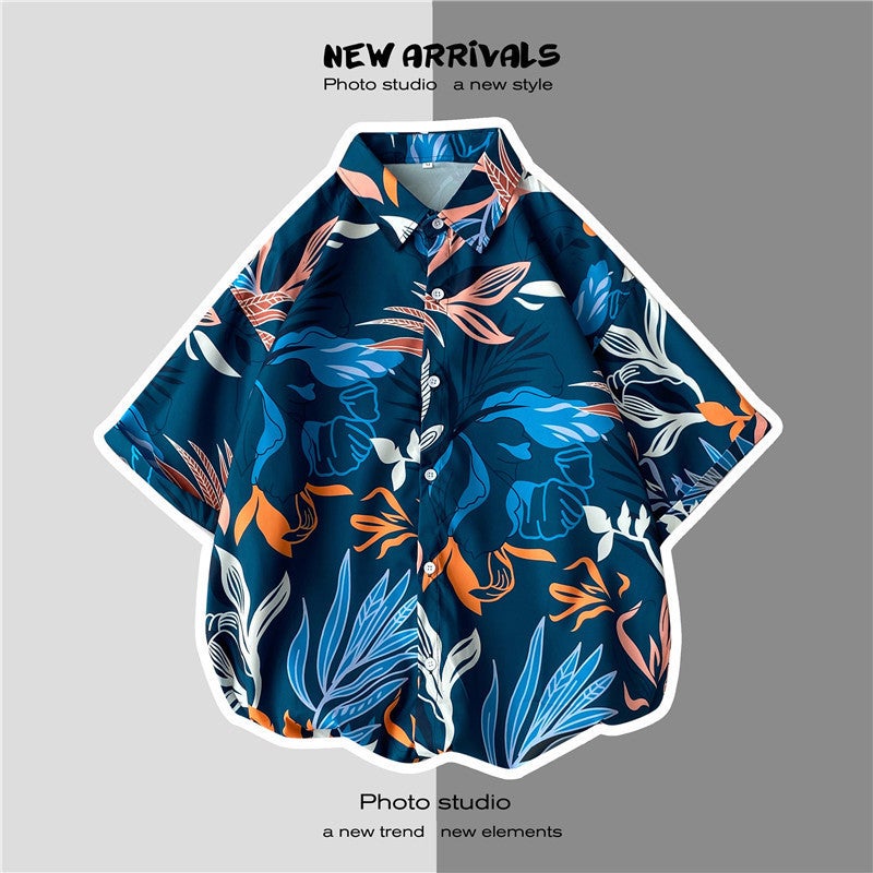 Couple Men'S And Women'S Shirt Pattern Summer Korean Style Student Trendy Short-Sleeved Floral Shirt Thin Youth Casual Summer Wear - Image 1