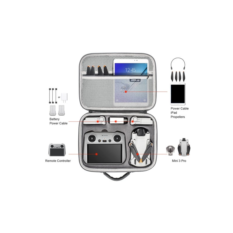 SOLARAE حقيبة حمل مناسبة لدرون ميني 3 برو، حقيبة سفر محمولة فقط لملحقات درون DJI ميني 3 (ميني 3 برو RC) - Image 2