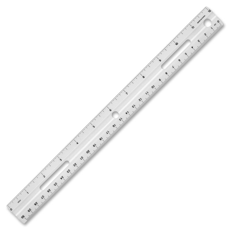 Business Source 12 Plastic Ruler Imperial and Metric Measurements Fits in 3Ring Binders White