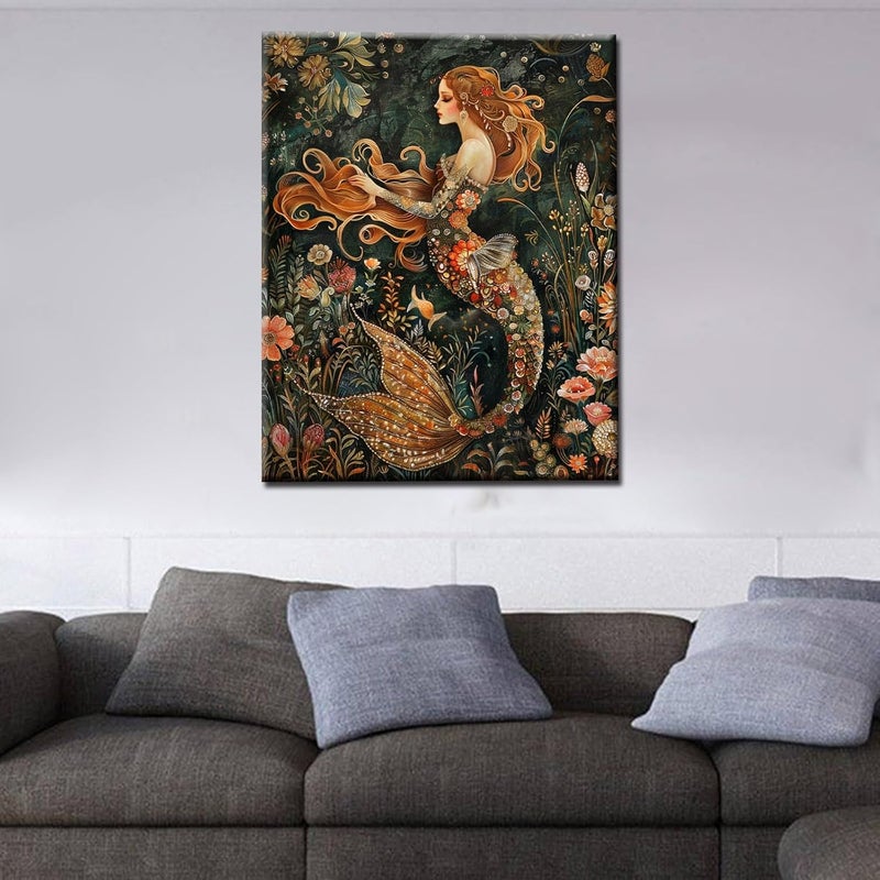 Tucocoo Lady Mermaid Paint by Numbers Kit for Adult BeginnerPrincess of The Sea Paint by Number Easily Plants and Flowers Colorful Funny Home Decor Handicraft Lover Gifts 16x20 Inch No Frame - Image 2