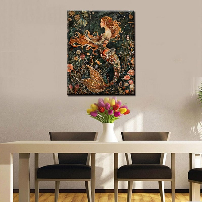 Tucocoo Lady Mermaid Paint by Numbers Kit for Adult BeginnerPrincess of The Sea Paint by Number Easily Plants and Flowers Colorful Funny Home Decor Handicraft Lover Gifts 16x20 Inch No Frame - Image 3