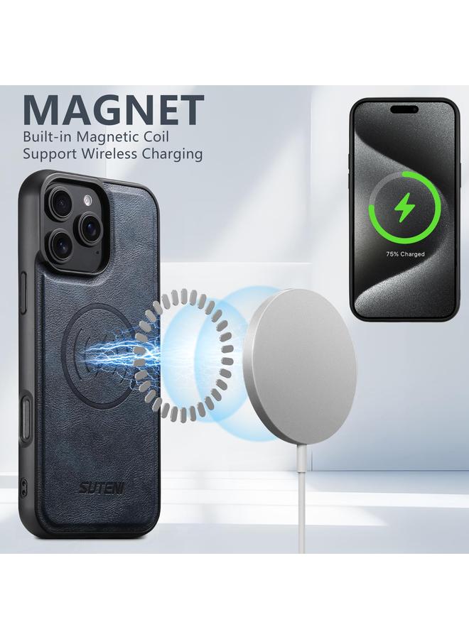 Suteni Case For iPhone 14 Pro G5 Cowhide Leather MagSafe Magnetic Phone Case - Image 3