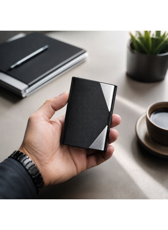 زوبا حافظة بطاقات نحيفة باللون الأسود مع تفاصيل معدنية فضية – محفظة جيب صغيرة وأنيقة للبطاقات البنكية والشخصية - Image 5
