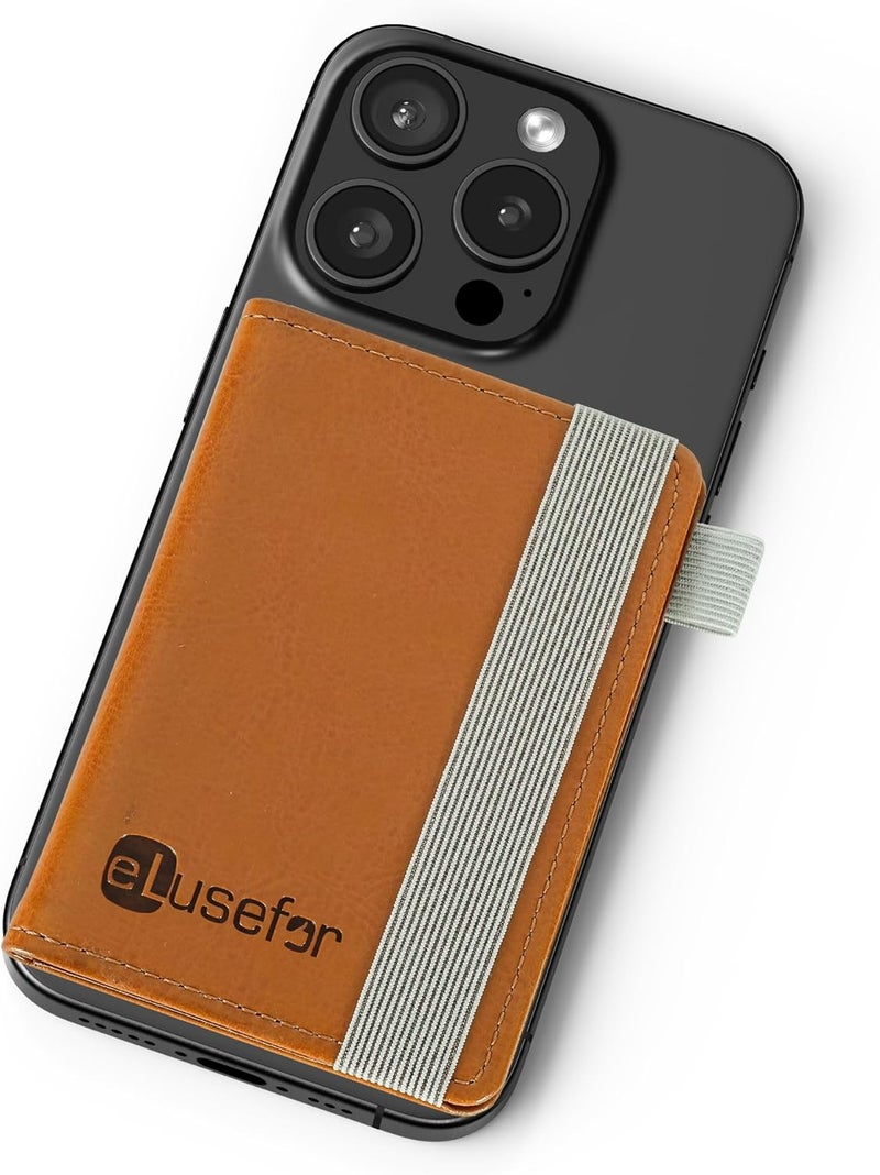 eLusefor Stick-On Phone Wallet for Back of iPhone or Android Case | 6 Sleeve Credit Card Holder - Pocket for Cards, Money & ID - Built-in Stand - Waterproof Material - Travel, Work & Life-Proof (Brown) - Image 1