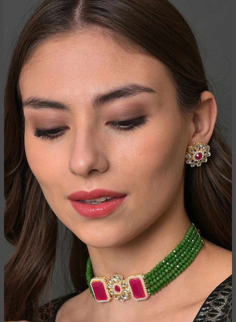 SOHI Gold Plated Beaded Necklace Set