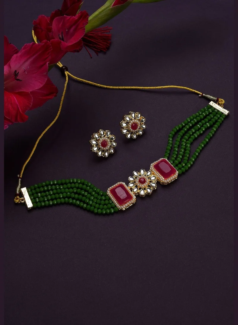 SOHI Gold Plated Beaded Necklace Set