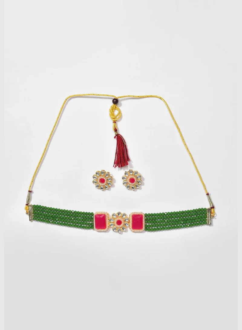 SOHI Gold Plated Beaded Necklace Set