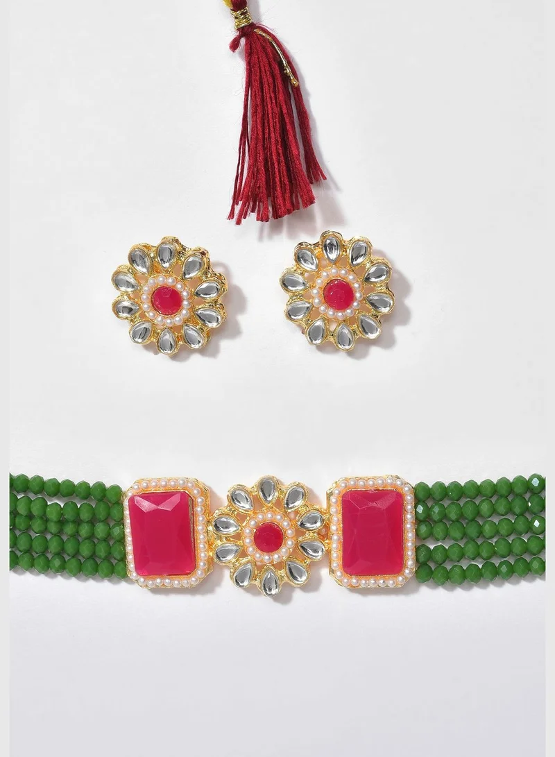 SOHI Gold Plated Beaded Necklace Set
