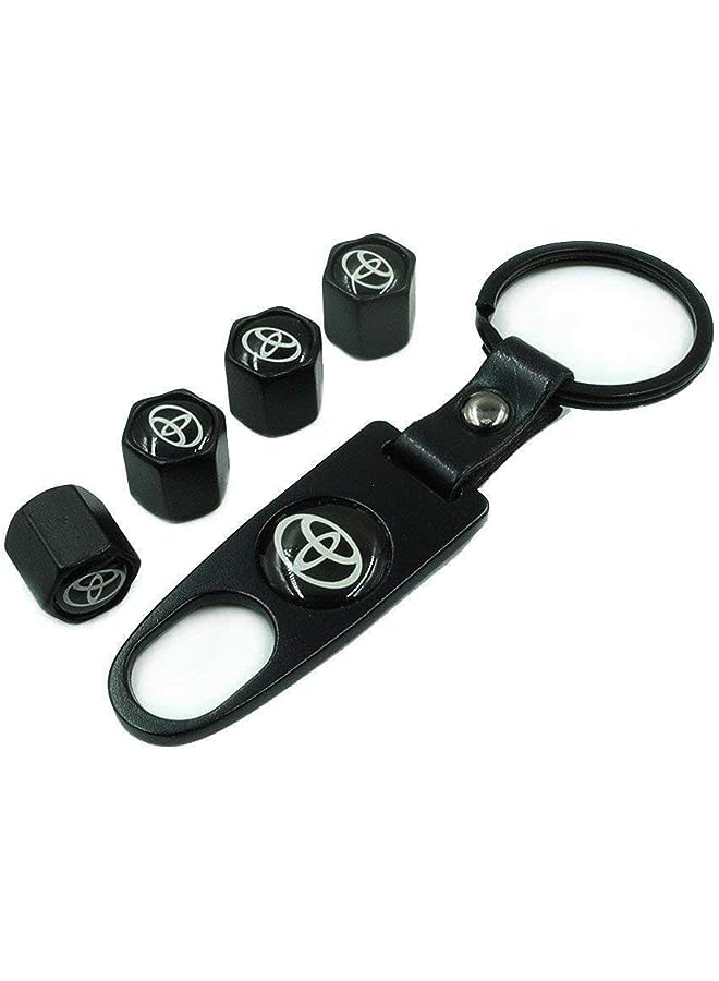 PROMASS Steel (4pcs) Car Tire Valve Stem Air Caps Cover 1pc Keychain (Wrench) for TOYOTA - Image 1