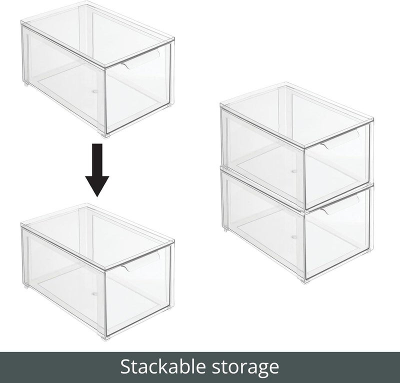 mDesign Kitchen Storage Drawer Box â€“ Plastic Storage Box with Pull-Out Drawer â€“ Pantry, Fridge and Cupboard Storage for Food and Snacks â€“ Pack of 2 â€“ Clear - Image 5