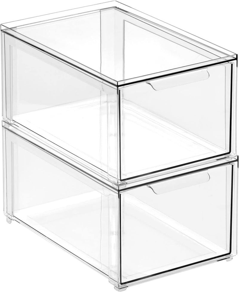 mDesign Kitchen Storage Drawer Box â€“ Plastic Storage Box with Pull-Out Drawer â€“ Pantry, Fridge and Cupboard Storage for Food and Snacks â€“ Pack of 2 â€“ Clear - Image 1