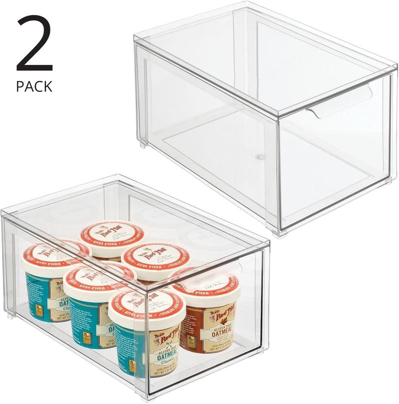 mDesign Kitchen Storage Drawer Box â€“ Plastic Storage Box with Pull-Out Drawer â€“ Pantry, Fridge and Cupboard Storage for Food and Snacks â€“ Pack of 2 â€“ Clear - Image 2