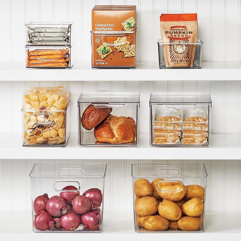 mDesign Kitchen Storage Drawer Box â€“ Plastic Storage Box with Pull-Out Drawer â€“ Pantry, Fridge and Cupboard Storage for Food and Snacks â€“ Pack of 2 â€“ Clear - Image 3