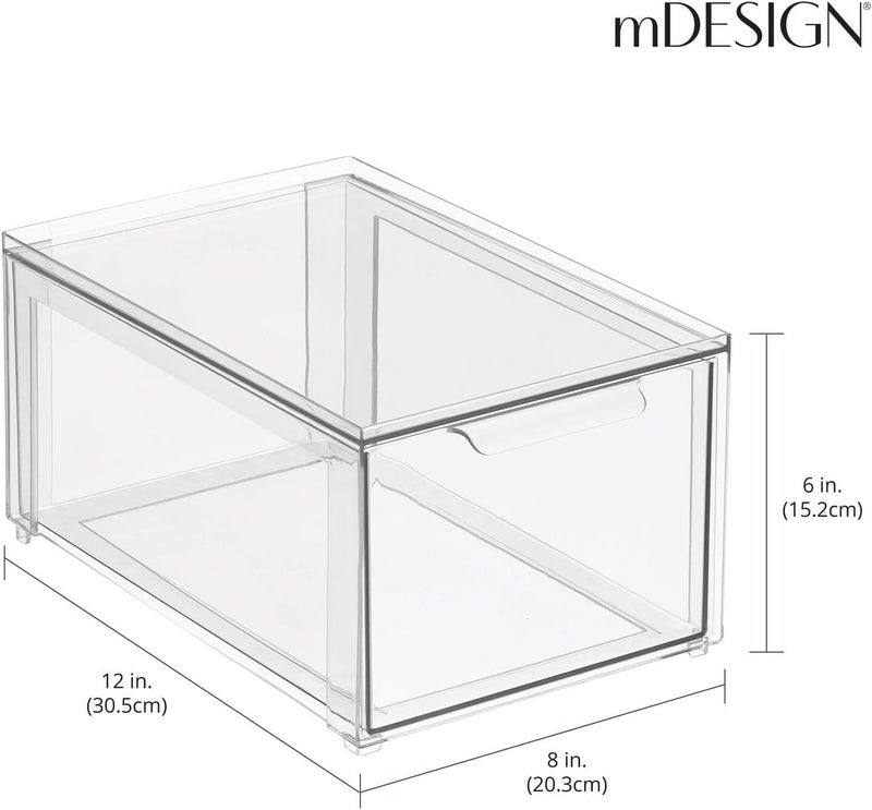 mDesign Kitchen Storage Drawer Box â€“ Plastic Storage Box with Pull-Out Drawer â€“ Pantry, Fridge and Cupboard Storage for Food and Snacks â€“ Pack of 2 â€“ Clear - Image 4