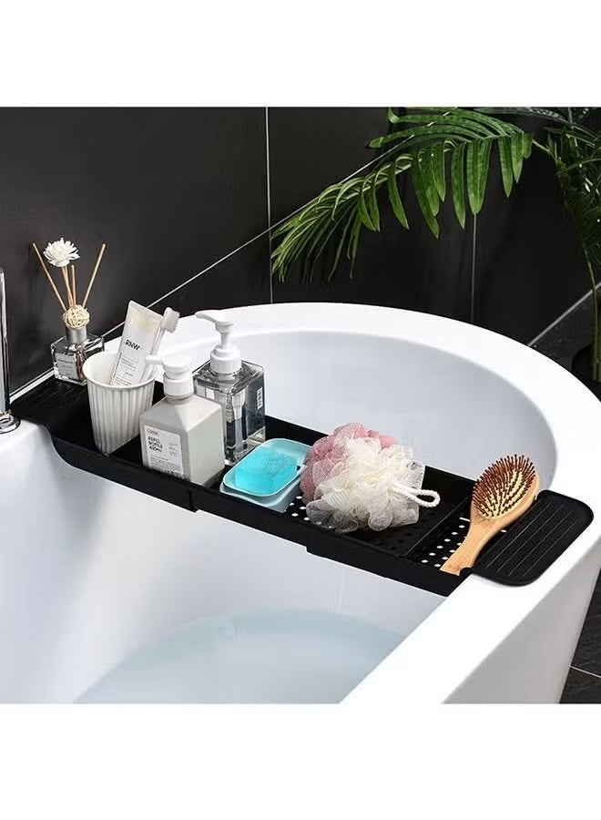 Expandable Bathtub Tray, Storage Telescopic Rack Caddy Tray, Multi-Functional Non-Slip Bathtub Stand Holder, for Storing Washing Supplies, Snacks, Drinks, Children's Toys(Black) - Image 3