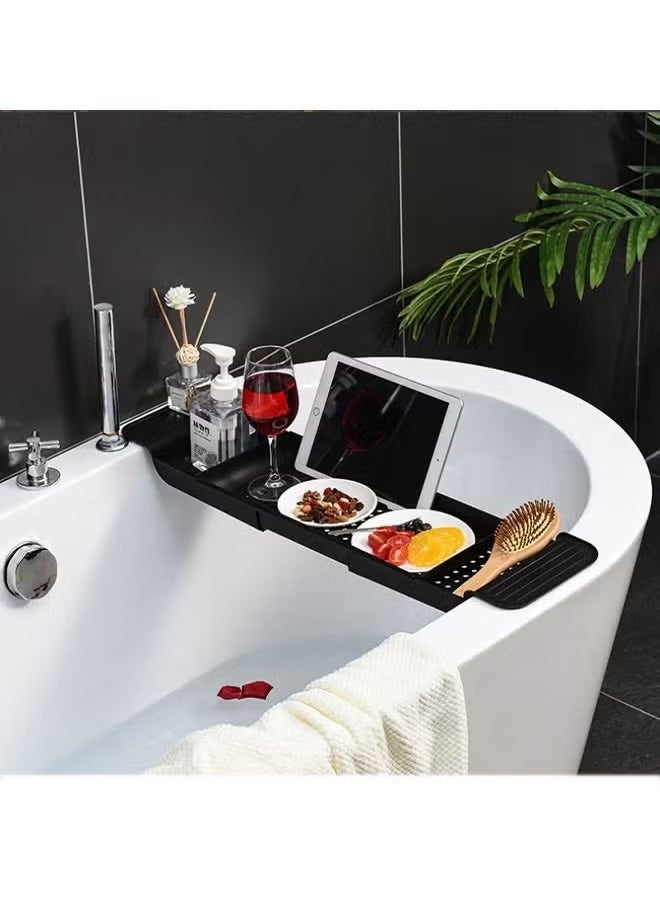 Expandable Bathtub Tray, Storage Telescopic Rack Caddy Tray, Multi-Functional Non-Slip Bathtub Stand Holder, for Storing Washing Supplies, Snacks, Drinks, Children's Toys(Black) - Image 2