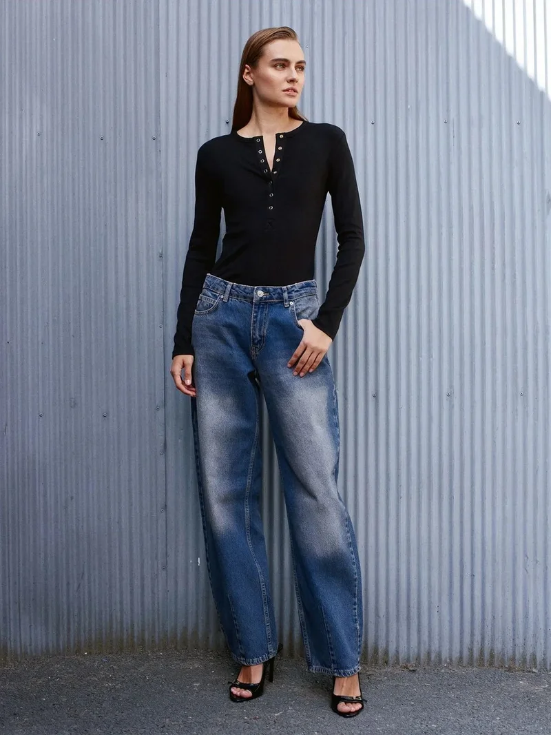 ديلفين DILVIN High-Waist Wide-Leg Cotton Denim Jeans