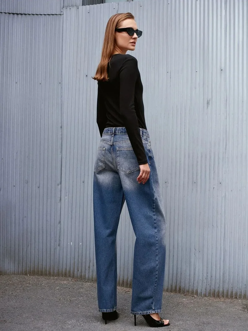 ديلفين DILVIN High-Waist Wide-Leg Cotton Denim Jeans