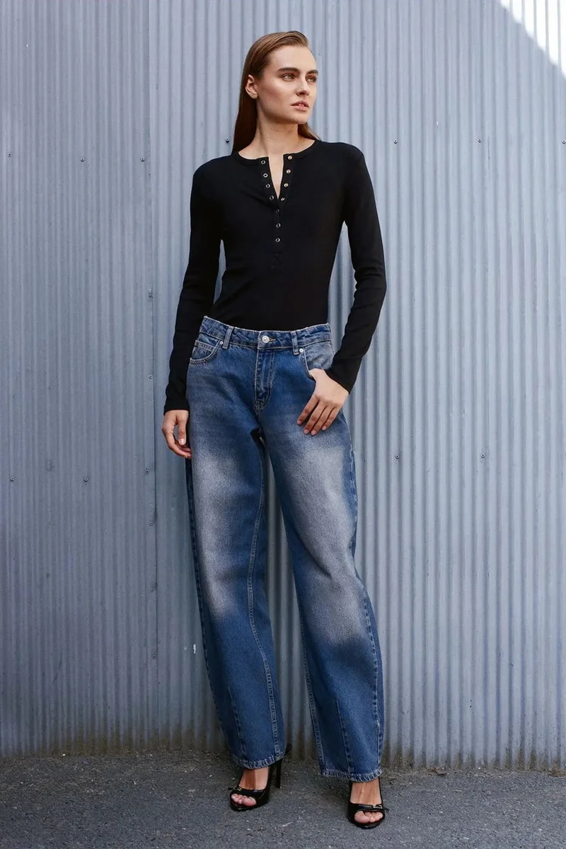 DILVIN High-Waist Wide-Leg Cotton Denim Jeans