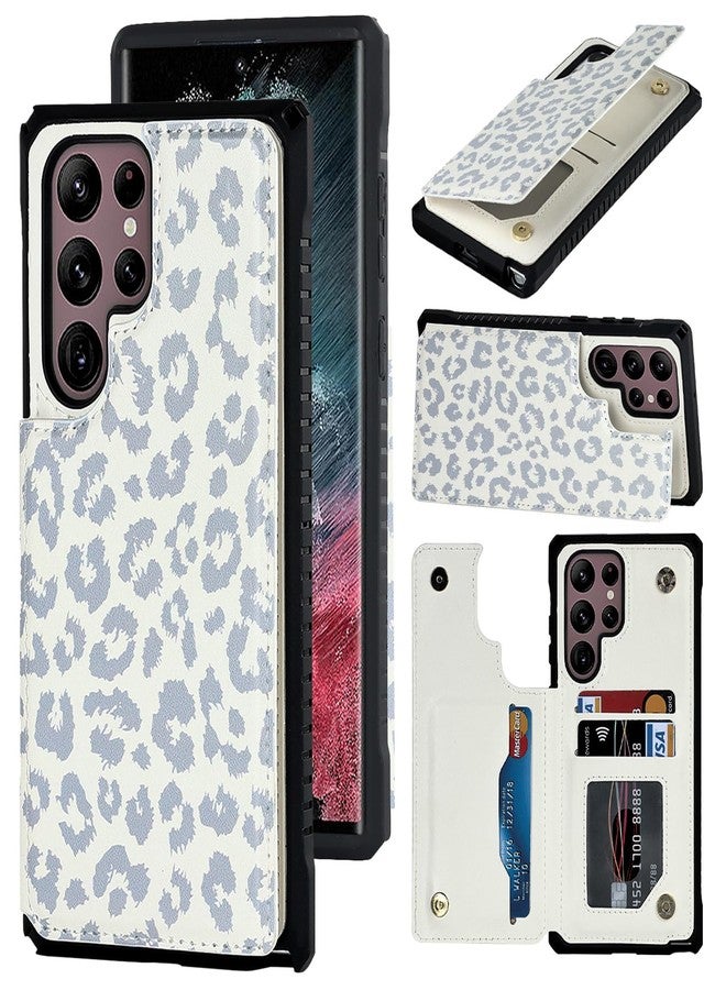 iCoverCase Compatible with Samsung Galaxy S22 Ultra Wallet Phone Case with Card Holder, Card Slots Kickstand RFID Blocking PU Leather Case for S22 Ultra (Gray Leopard) - Image 1