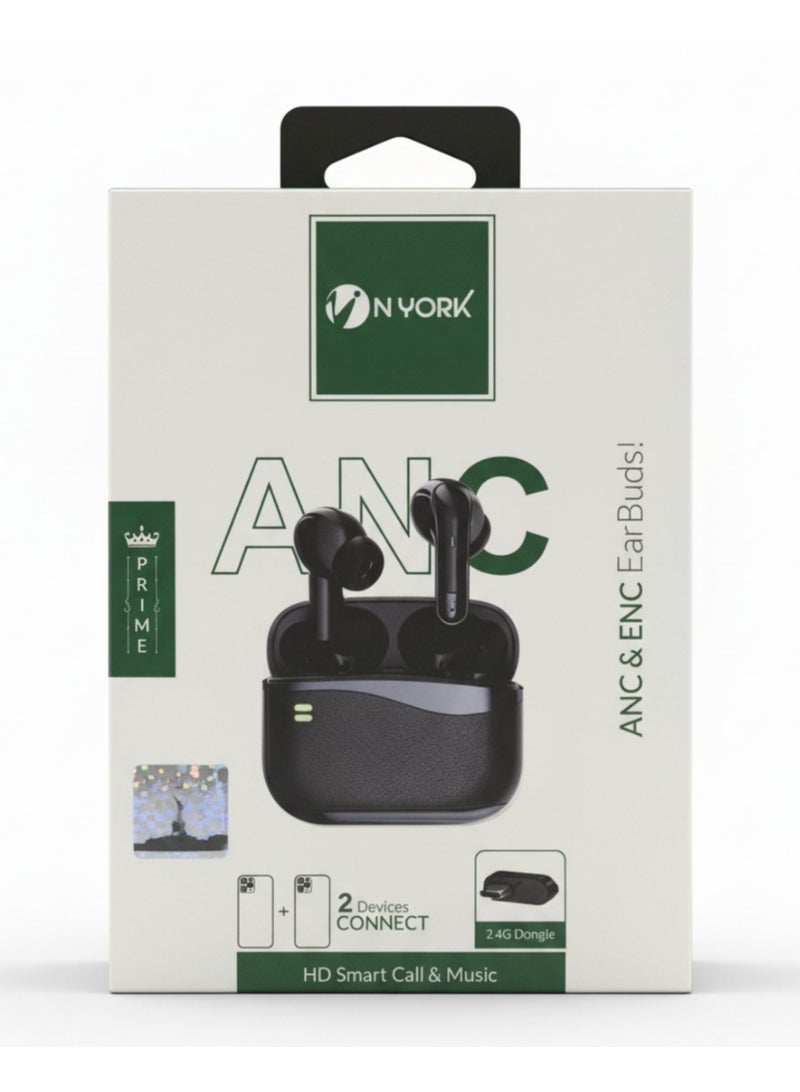 NYORK  True Wireless Earbuds – Bluetooth 5.4, ANC & ENC Noise Reduction, 27H Total Playtime, Fast Charging, 300mAh Case – Black - Image 3