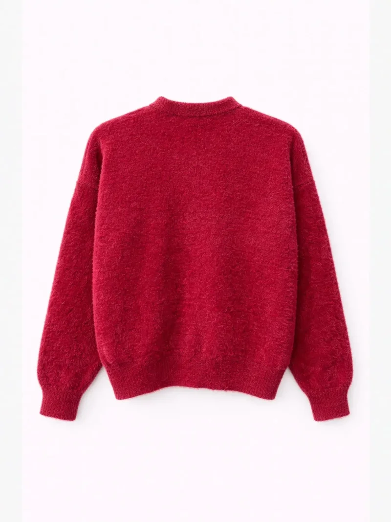 Mixray Burgundy Red Mixray Oversized Jacquard Button Cardigan for Women | Best Price UAE