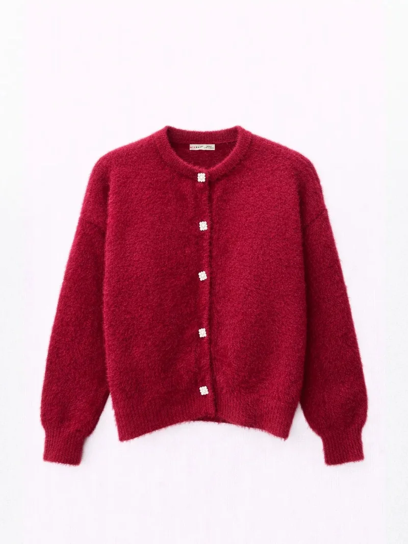 ميكسراي Mixray Buttoned Oversize Textured Cardigan